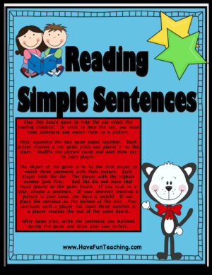 Reading Simple Sentences Activity Board Game