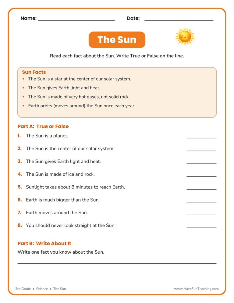 Sun Facts Worksheet