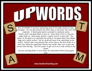Upwords Capitalizing Words Activity