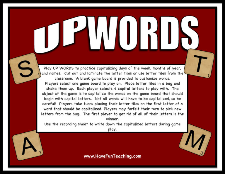 Upwords Capitalizing Words Activity