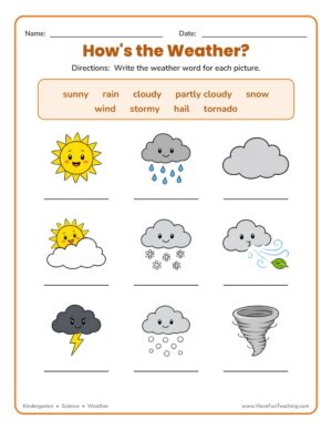 Kindergarten weather names science worksheet
