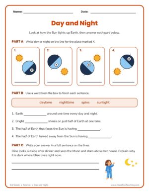 3rd Grade Day and Night Science Worksheet