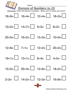 Division to Twenty Worksheet