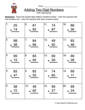 Double Digit Add Regrouping Worksheet