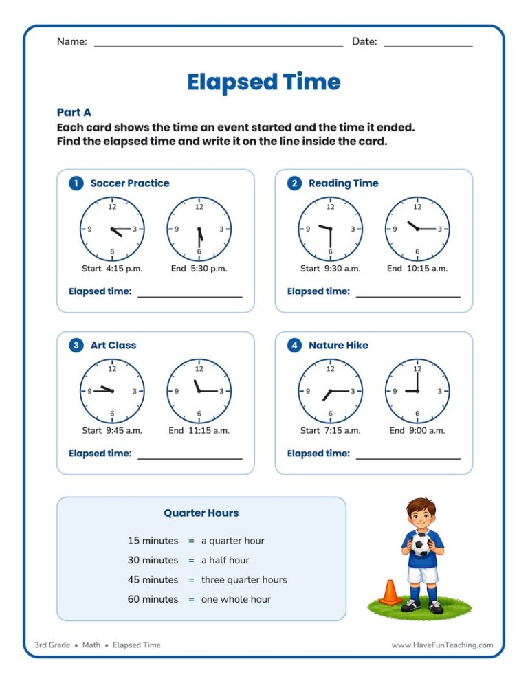 Elapsed Time Quarter Hour Worksheet