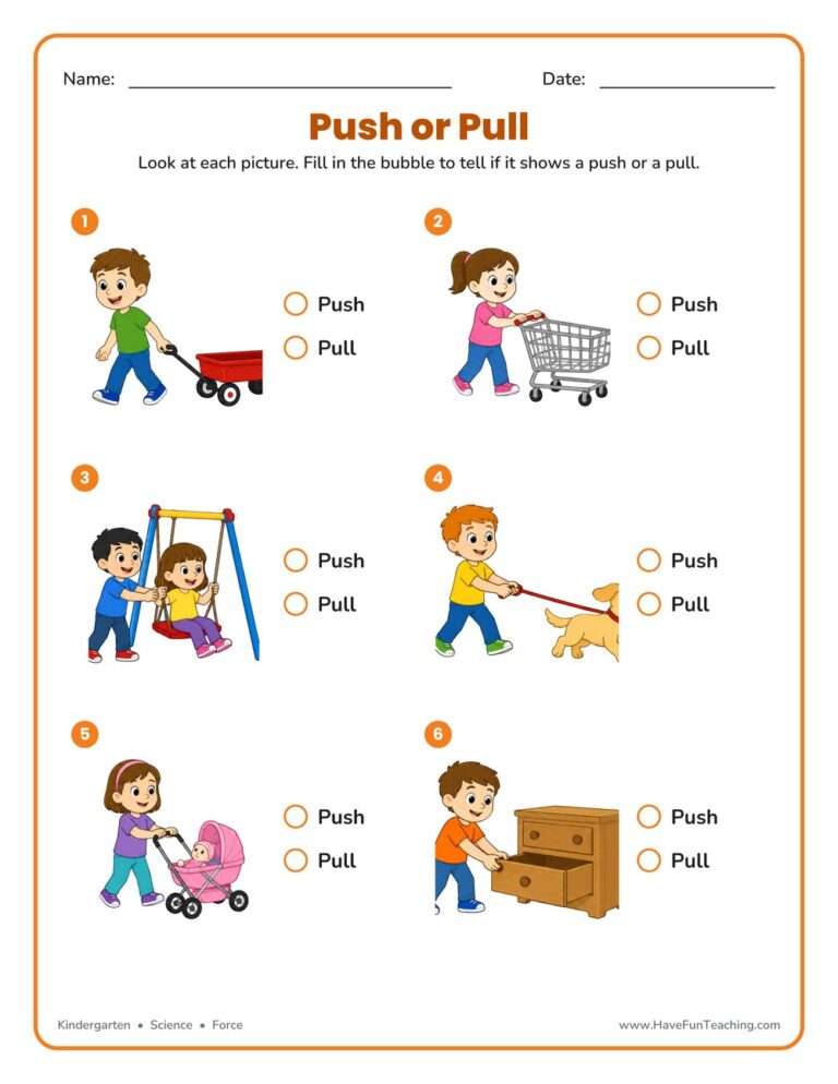 Push or Pull Force Worksheet