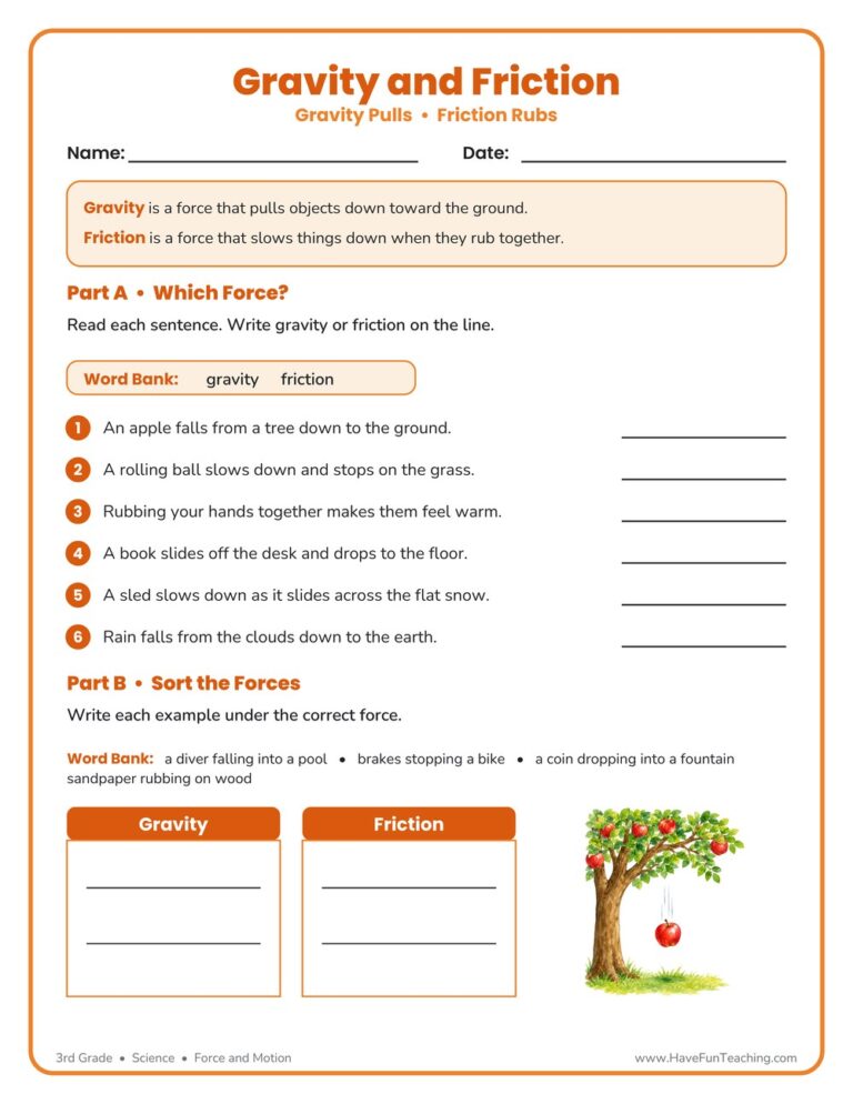 Gravity or Friction Force Worksheet