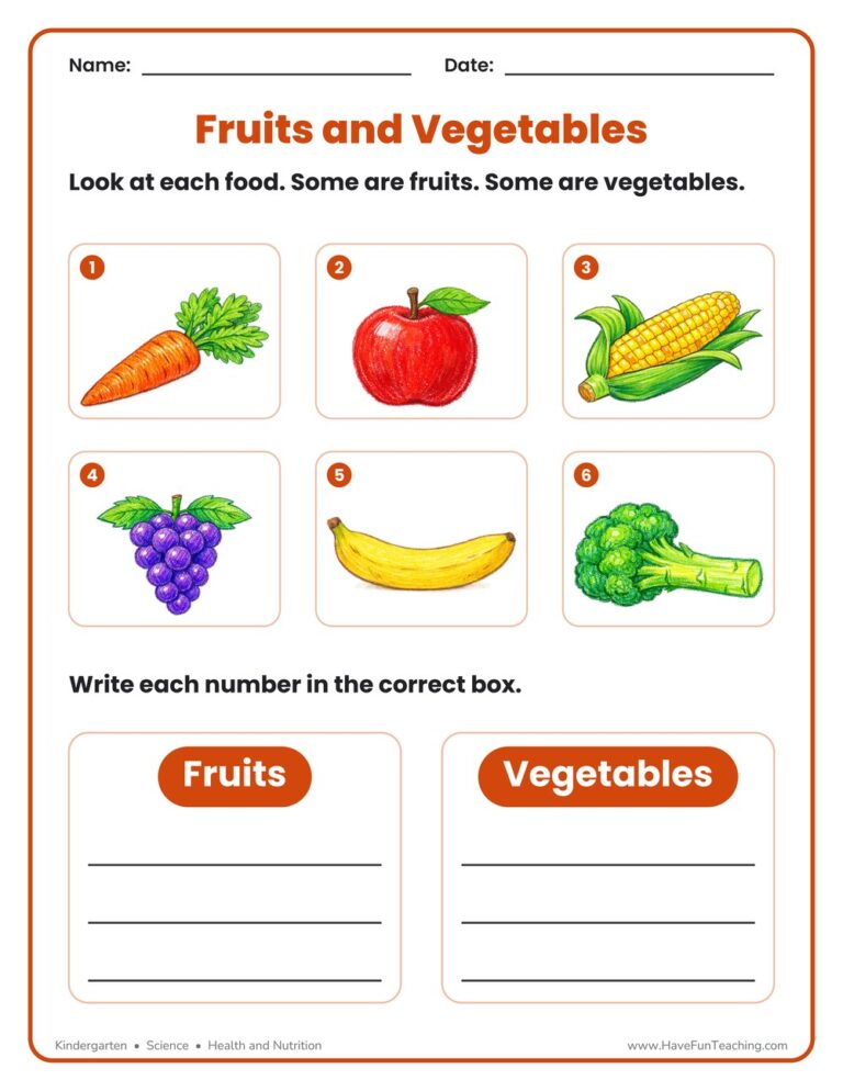 Fruits and Vegetables Worksheet