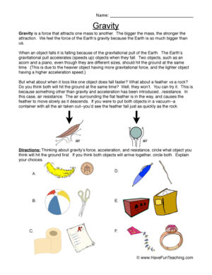 Fall Faster Gravity Worksheet