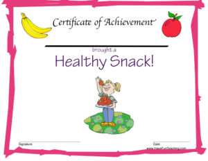Healthy Snack Reward Certificate for Girls