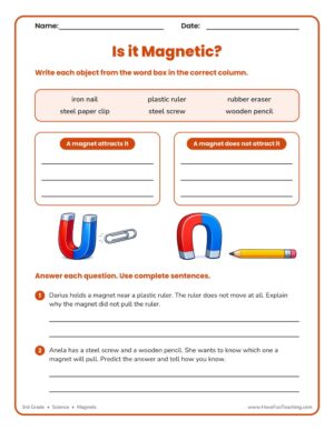 3rd Grade magnets worksheet sorting objects a magnet attracts and does not attract