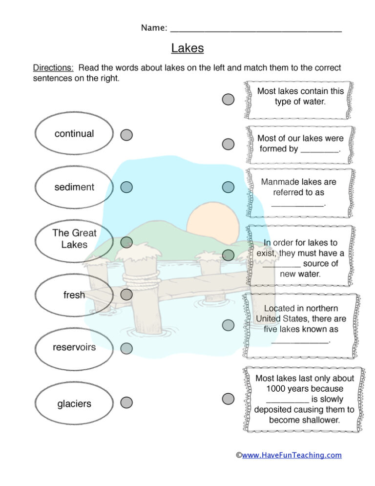 Lakes Worksheet