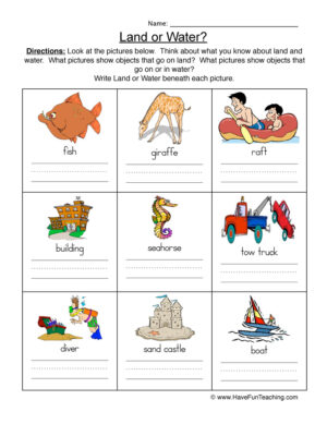 Land and Water Worksheet