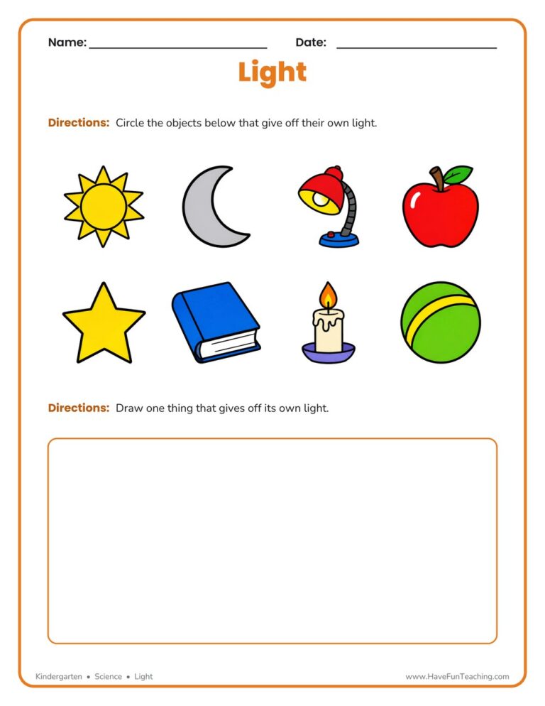 Objects that Give off Light Worksheet