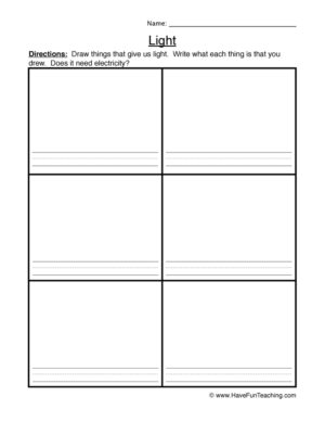 Drawing Light Objects Worksheet