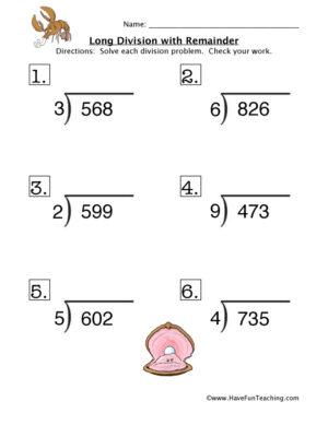 Long Division Remainder Worksheet