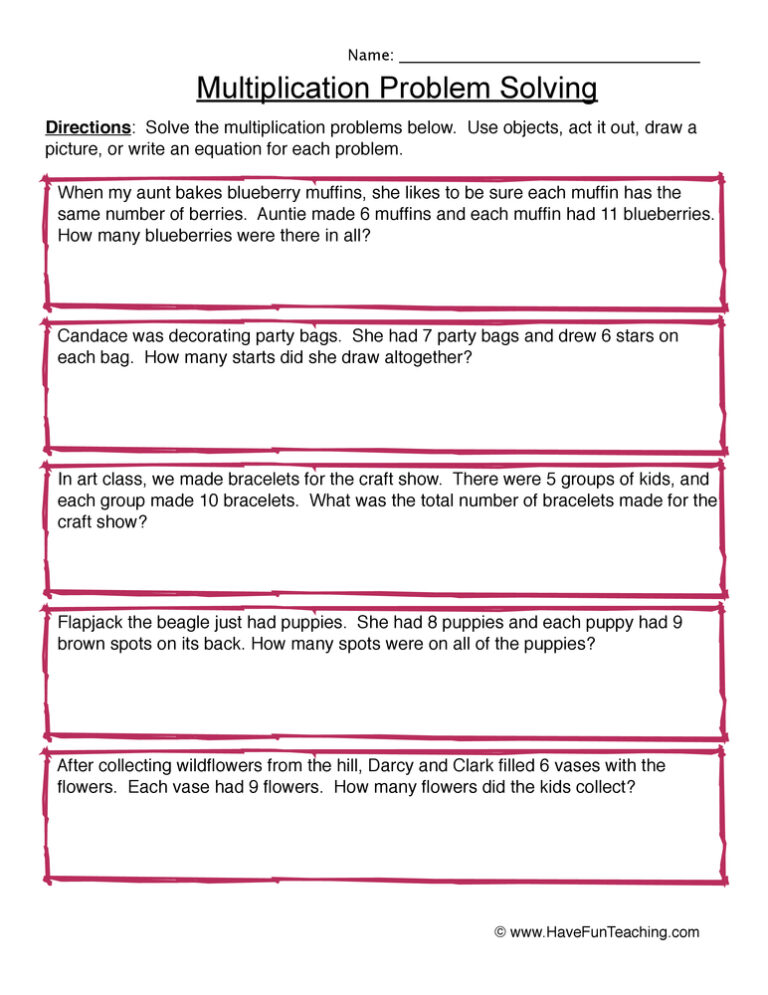 Multiplication Problem Solving Worksheet