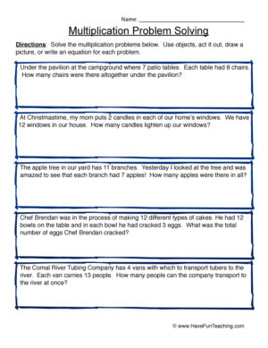 Multiplication Word Problem Solving Worksheet