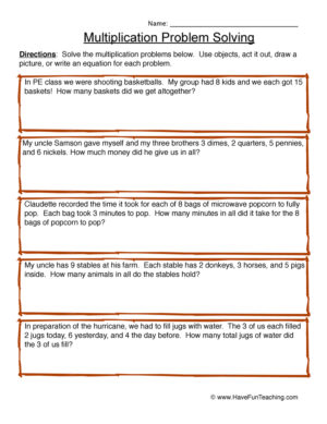 Multiplication Word Problem Worksheet