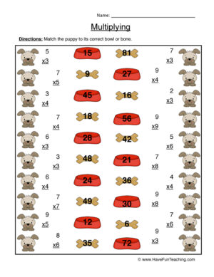 Matching Single Digit Multiplication Worksheet