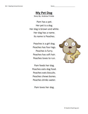 My Pet Dog Reading Comprehension Worksheet