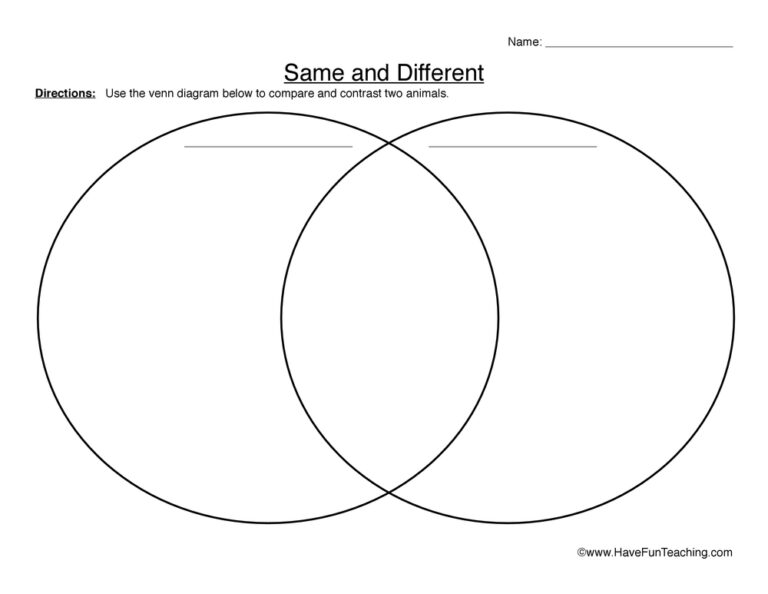 Comparing Animals Venn Diagram Worksheet