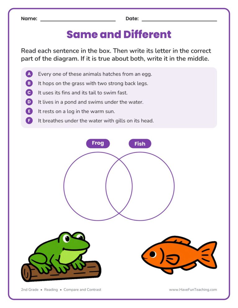 Comparing Animals Venn Diagram Worksheet