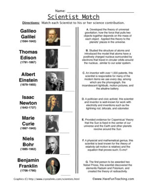 Scientist Matching Worksheet