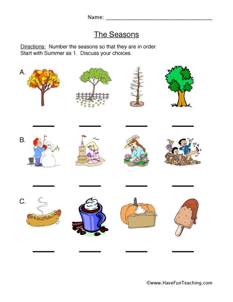 Seasonal Cycles Worksheet