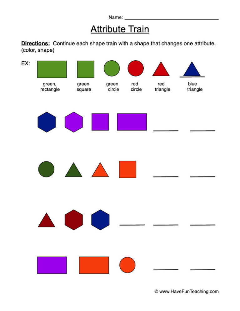 Drawing Attributes Worksheet