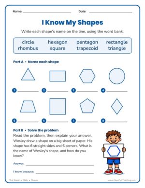 2nd Grade identifying shapes worksheet