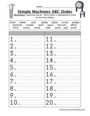 Simple Machine ABC Order Worksheet