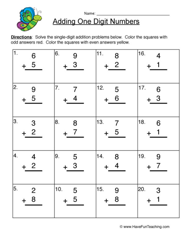 Single Digit Addition Worksheet Have Fun Teaching