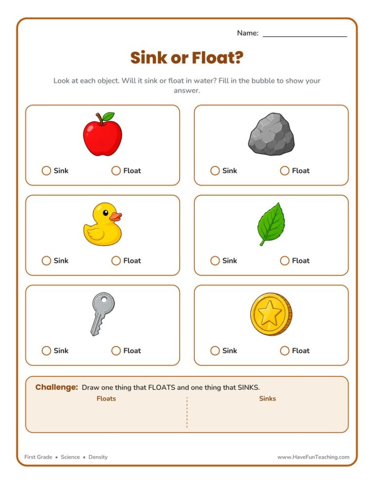 Sink Float Identify Worksheet