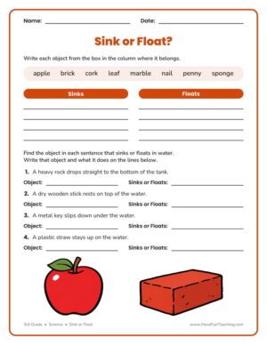 3rd Grade sink or float density sorting science worksheet
