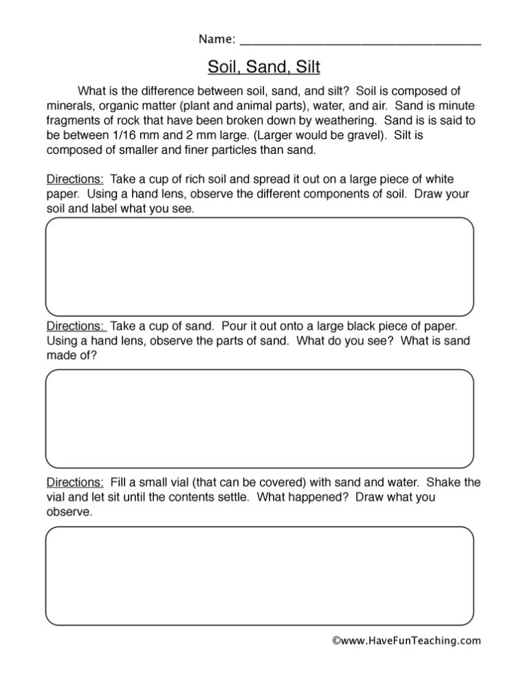 Soil Sand Silt Worksheet