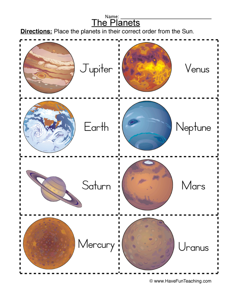 Solar System Worksheet - Ordering Planets | Have Fun Teaching
 Planets For Kids Printables
