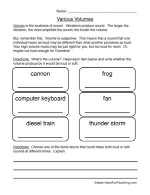 Sound Volume Worksheet
