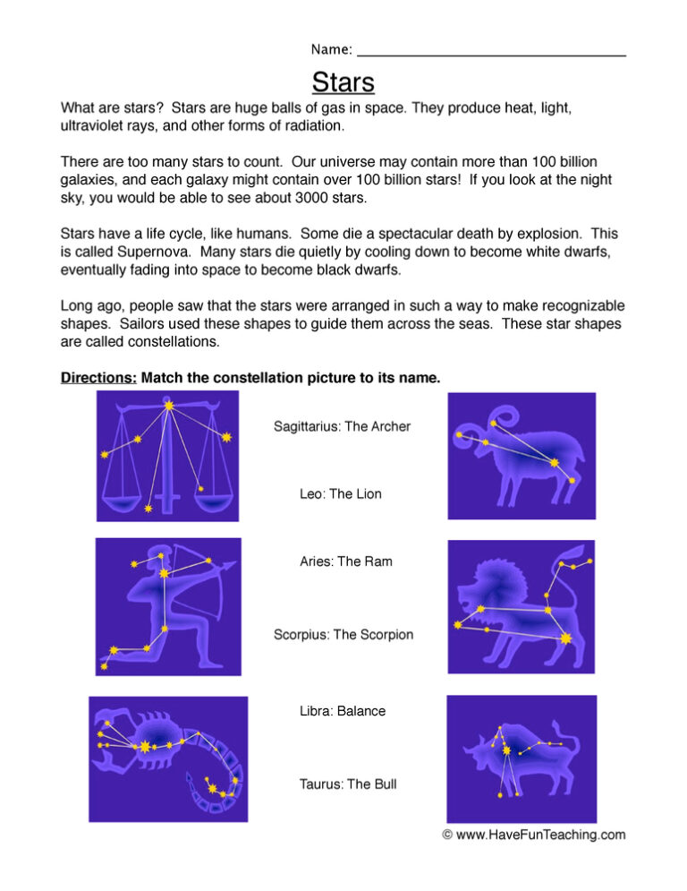 Stars Constellations Worksheet