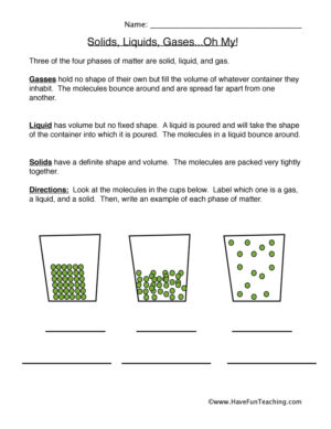 States of Matter Examples Worksheet