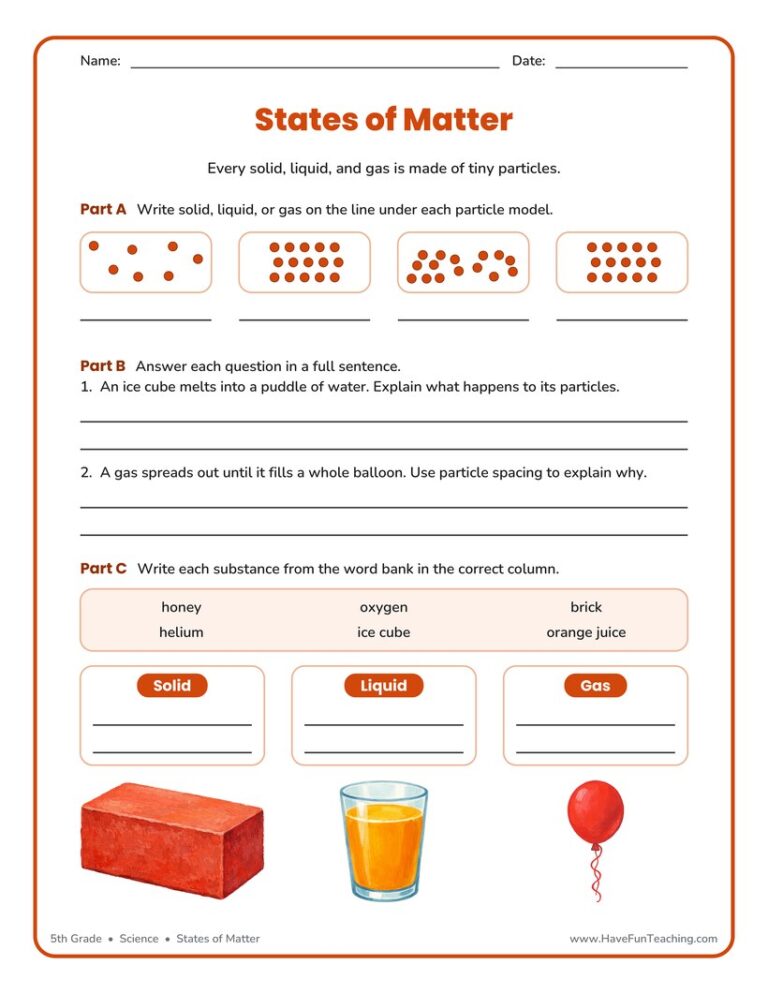 Identifying States of Matter Worksheet