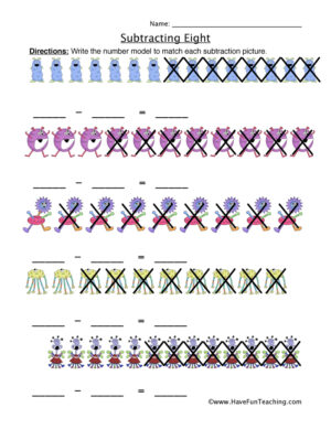 Subtracting Eight Writing Equations Worksheet