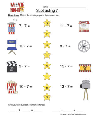 Subtract Seven Matching Worksheet