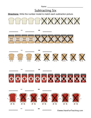 Subtracting Six Writing Equations Worksheet