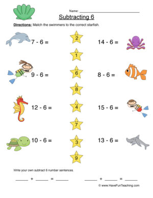 Subtract Six Matching Worksheet