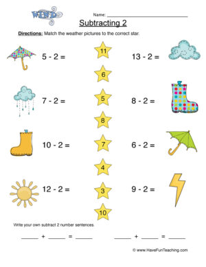 Subtract Two Matching Worksheet