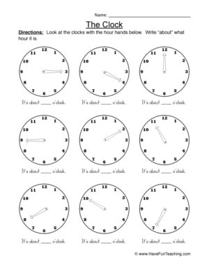 Nearest Hour Clock Worksheet