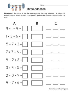 Three Addends Worksheet