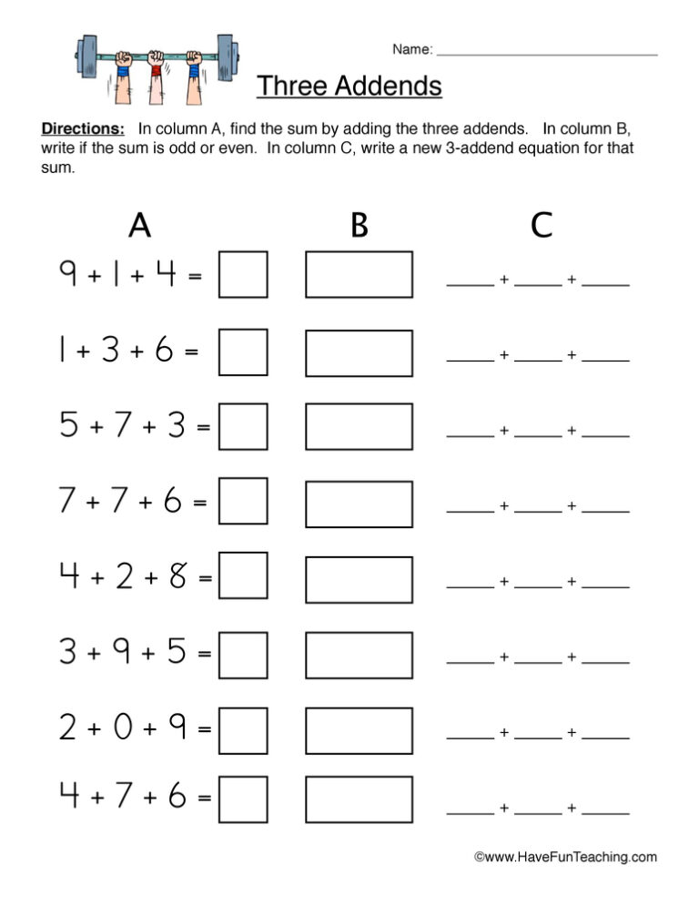Three Addends Worksheet