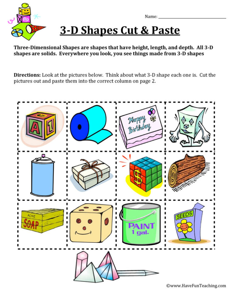 Three Dimension Sorting Worksheet